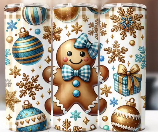 Blue & Gold Gingerbread Man Tumbler Design